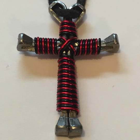Black Red Wire Cross Wrapped on Nails