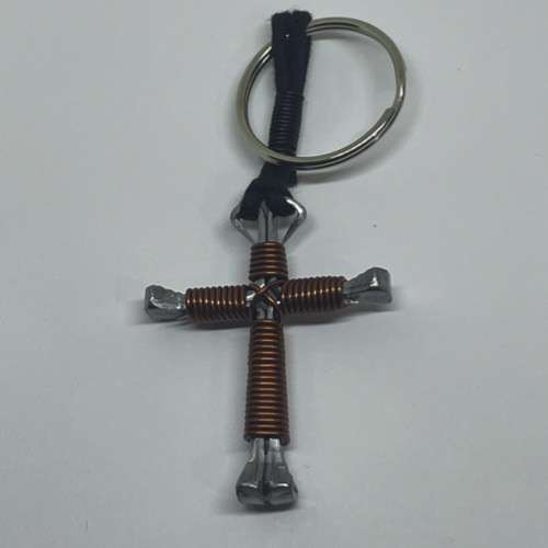 solid brown cross keychain