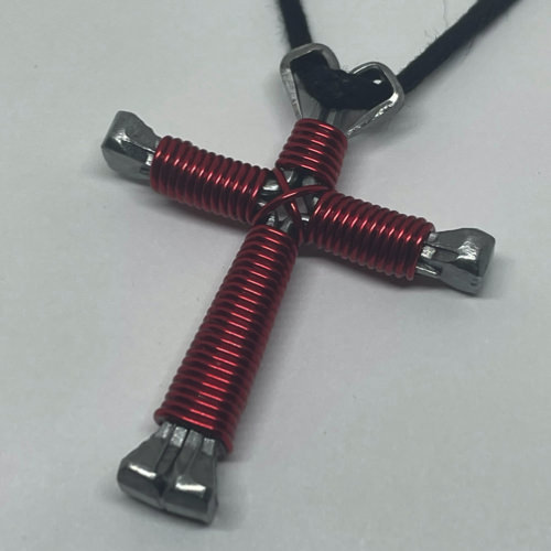 red nail necklace cross